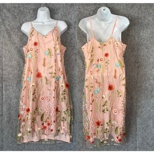 Beige ECI Fairy Floral Embroider Garden Sheer Slip Dress‎ Size 12 Pink Butterfly